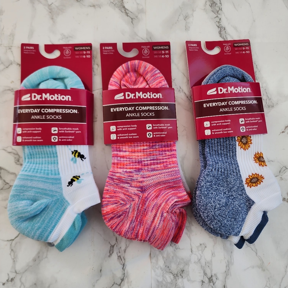 Dr. Motion Ankle Socks 6 Pairs Compression Socks Size Socks 9–11 Shoe 4-10